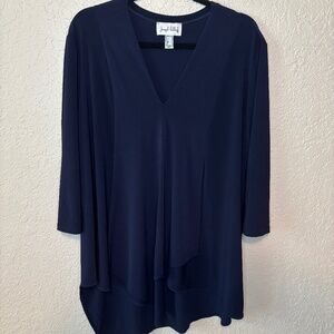 Joseph Ribkoff Midnight Blue Asymmetric 3/4 Sleeve Tunic Top Women's Size 16